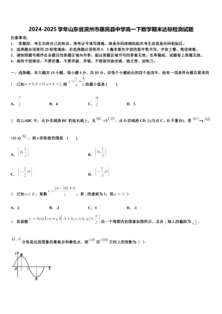 2024-2025学年山东省滨州市惠民县中学高一下数学期末达标检测试题含解析