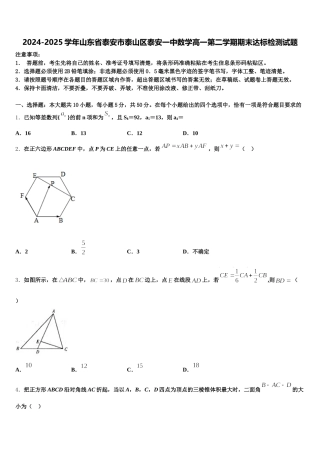 2024-2025学年山东省泰安市泰山区泰安一中数学高一第二学期期末达标检测试题含解析