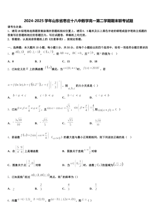 2024-2025学年山东省枣庄十八中数学高一第二学期期末联考试题含解析