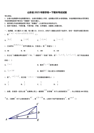山东省2025年数学高一下期末考试试题含解析