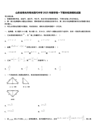 山东省寿光市寿光现代中学2025年数学高一下期末检测模拟试题含解析