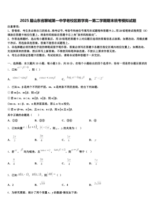 2025届山东省聊城第一中学老校区数学高一第二学期期末统考模拟试题含解析