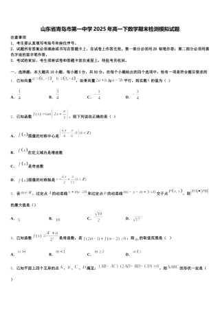 山东省青岛市第一中学2025年高一下数学期末检测模拟试题含解析