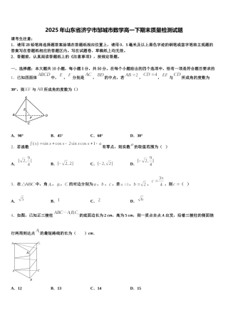 2025年山东省济宁市邹城市数学高一下期末质量检测试题含解析
