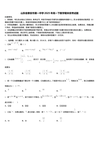 山东省泰安市第一中学2025年高一下数学期末统考试题含解析