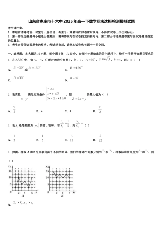 山东省枣庄市十六中2025年高一下数学期末达标检测模拟试题含解析