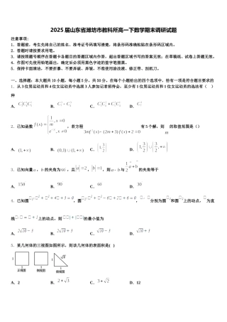 2025届山东省潍坊市教科所高一下数学期末调研试题含解析