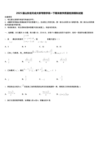 2025届山东省天成大联考数学高一下期末教学质量检测模拟试题含解析