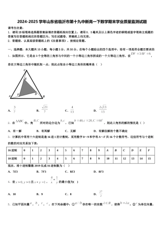 2024-2025学年山东省临沂市第十九中新高一下数学期末学业质量监测试题含解析