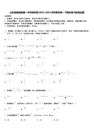 山东省鄄城县第一中学探究部2024-2025学年数学高一下期末复习检测试题含解析