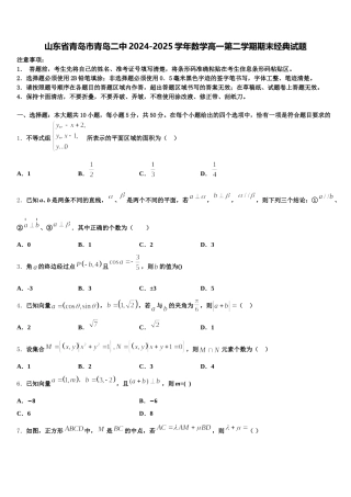 山东省青岛市青岛二中2024-2025学年数学高一第二学期期末经典试题含解析
