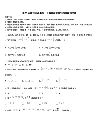 2025年山东菏泽市高一下数学期末学业质量监测试题含解析