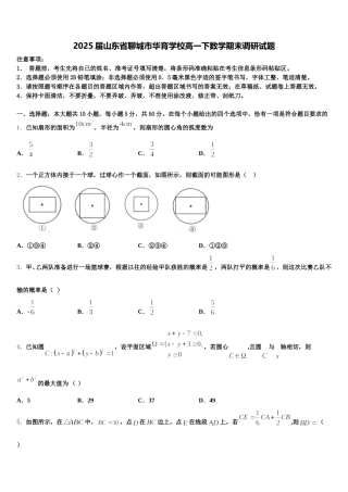 2025届山东省聊城市华育学校高一下数学期末调研试题含解析