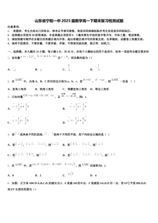 山东省宁阳一中2025届数学高一下期末复习检测试题含解析