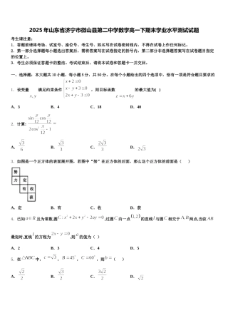 2025年山东省济宁市微山县第二中学数学高一下期末学业水平测试试题含解析
