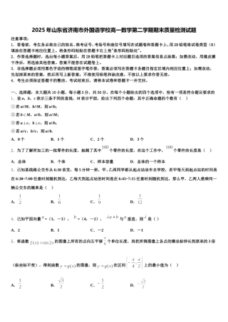 2025年山东省济南市外国语学校高一数学第二学期期末质量检测试题含解析