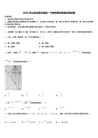 2025年山东省临沭县高一下数学期末质量检测试题含解析