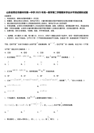 山东省枣庄市滕州市第一中学2025年高一数学第二学期期末学业水平测试模拟试题含解析