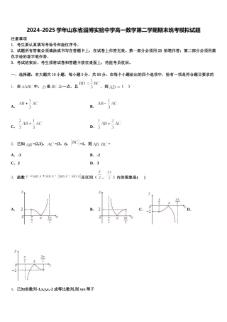 2024-2025学年山东省淄博实验中学高一数学第二学期期末统考模拟试题含解析