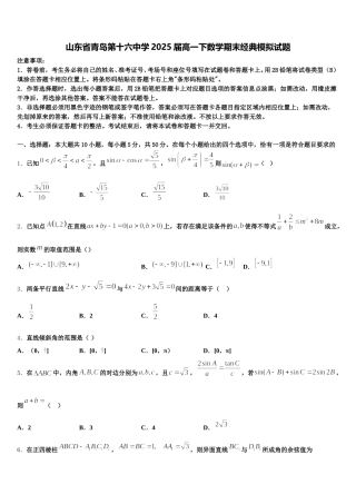 山东省青岛第十六中学2025届高一下数学期末经典模拟试题含解析