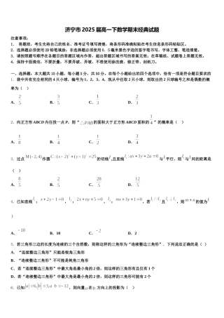 济宁市2025届高一下数学期末经典试题含解析