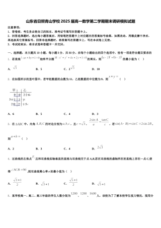 山东省日照青山学校2025届高一数学第二学期期末调研模拟试题含解析