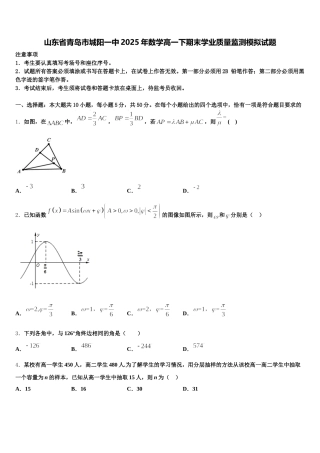 山东省青岛市城阳一中2025年数学高一下期末学业质量监测模拟试题含解析
