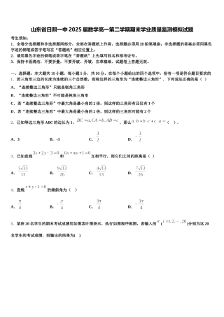 山东省日照一中2025届数学高一第二学期期末学业质量监测模拟试题含解析
