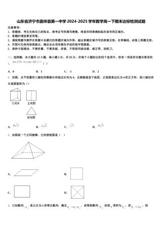 山东省济宁市嘉祥县第一中学2024-2025学年数学高一下期末达标检测试题含解析