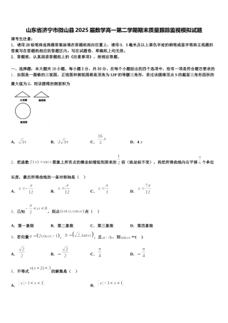 山东省济宁市微山县2025届数学高一第二学期期末质量跟踪监视模拟试题含解析