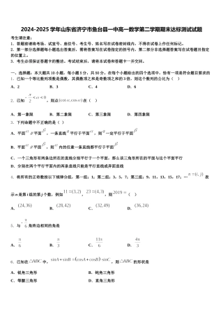 2024-2025学年山东省济宁市鱼台县一中高一数学第二学期期末达标测试试题含解析