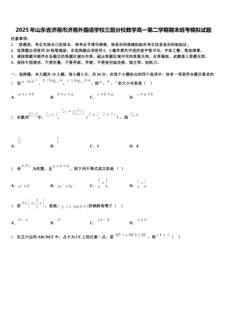2025年山东省济南市济南外国语学校三箭分校数学高一第二学期期末统考模拟试题含解析