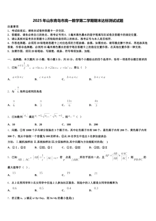 2025年山东青岛市高一数学第二学期期末达标测试试题含解析