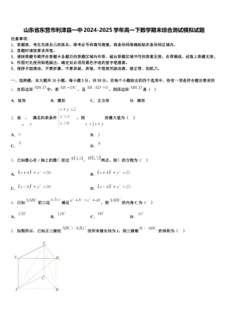 山东省东营市利津县一中2024-2025学年高一下数学期末综合测试模拟试题含解析