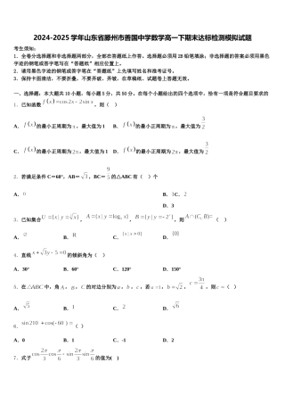 2024-2025学年山东省滕州市善国中学数学高一下期末达标检测模拟试题含解析
