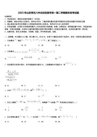2025年山东枣庄八中北校区数学高一第二学期期末统考试题含解析