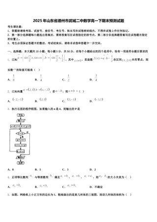 2025年山东省德州市武城二中数学高一下期末预测试题含解析