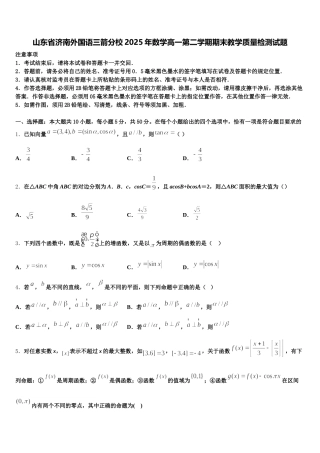 山东省济南外国语三箭分校2025年数学高一第二学期期末教学质量检测试题含解析