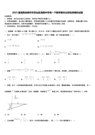 2025届湖南省郴州市苏仙区湘南中学高一下数学期末达标检测模拟试题含解析