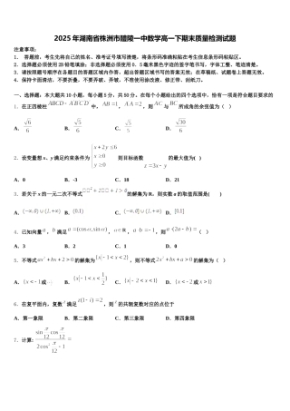 2025年湖南省株洲市醴陵一中数学高一下期末质量检测试题含解析
