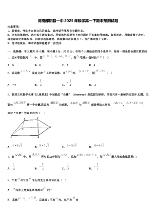 湖南邵阳县一中2025年数学高一下期末预测试题含解析