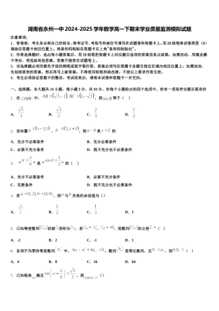 湖南省永州一中2024-2025学年数学高一下期末学业质量监测模拟试题含解析