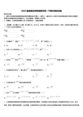 2025届湖南名师联盟数学高一下期末调研试题含解析