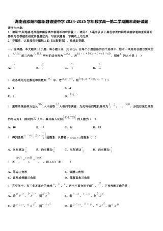 湖南省邵阳市邵阳县德望中学2024-2025学年数学高一第二学期期末调研试题含解析