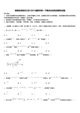 湖南省岳阳市三校2025届数学高一下期末达标检测模拟试题含解析