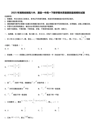 2025年湖南省衡阳八中、澧县一中高一下数学期末质量跟踪监视模拟试题含解析