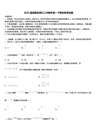 2025届湖南省洞口二中数学高一下期末联考试题含解析