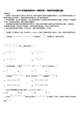 2025年湖南省郴州市一中数学高一下期末考试模拟试题含解析