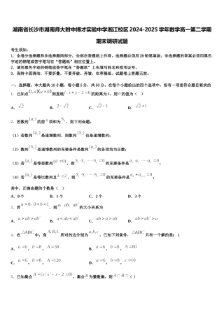 湖南省长沙市湖南师大附中博才实验中学湘江校区2024-2025学年数学高一第二学期期末调研试题含解析