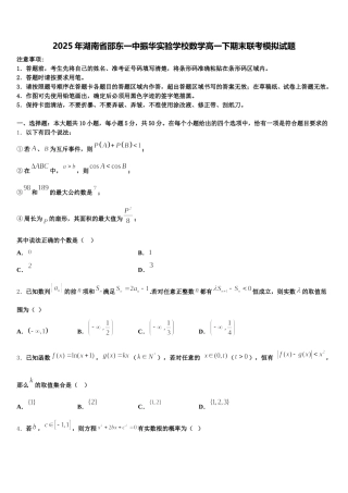 2025年湖南省邵东一中振华实验学校数学高一下期末联考模拟试题含解析
